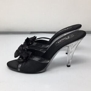 Pleaser Black Caress 401-7 Sequin Bow Heel Slides Size 8